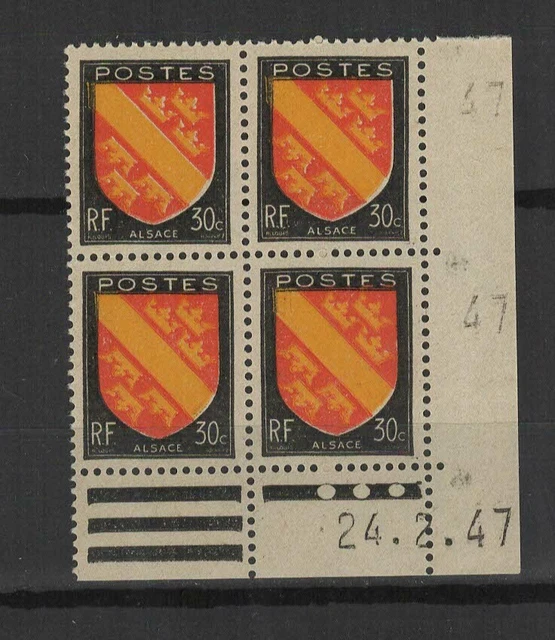 france-1946-armoiries-d-alsace-bloc-de-4-timbres-non-oblit-r-s-coin