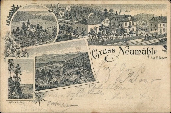 Vorläufer Litho Neumühle in Thüringen, Gastwirtschaft, Panorama, 1895 - 10443960
