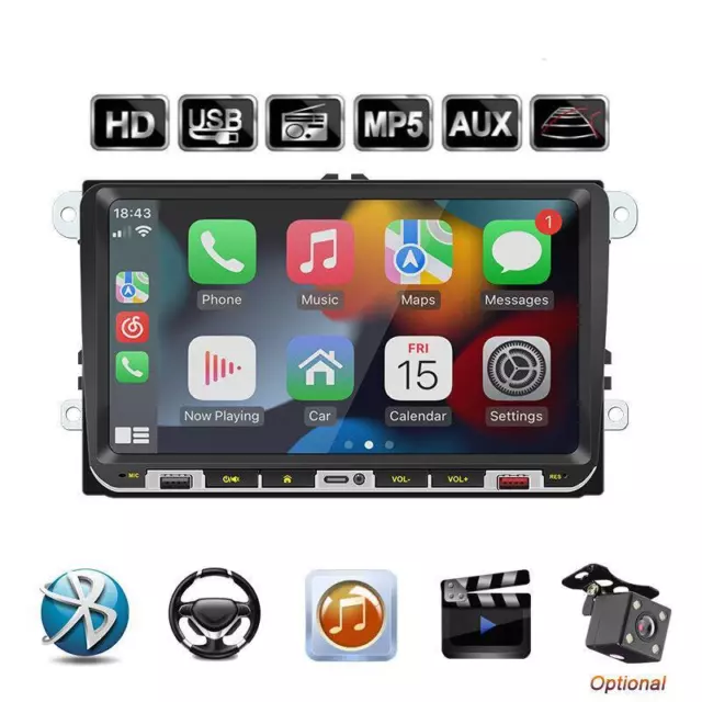Player Bluetooth FM Radio Parts 2Din 9"Car Stereo Touch Screen Wireless Carplay