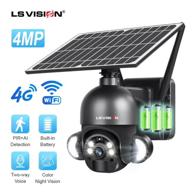 4G/WiFi Solar Powered Security Camera System CCTV Outdoor PTZ Construction Site