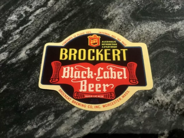 Vintage Irtp Brockert Black Label Beer 12 Oz Bottle Label Worcester Ma