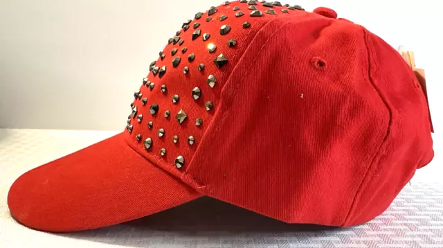 Womans Red Sparkle Silver Rivets Hand made hat/Cap 3