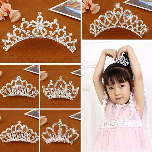 Kids Girl Rhinestone Crystal Tiara Hair Band Comb Bridal Princess Crown Headband