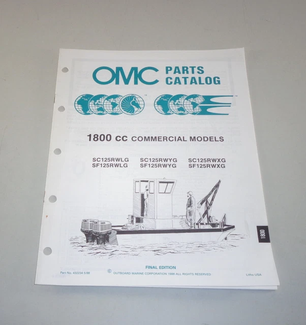 PARTS CATALOG OMC Boat Motor Outboard Motor 1800 Cc Commercial Models