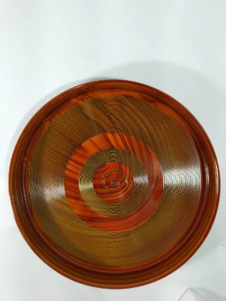 Japanese Wooden Lacquered Tray Obon Vtg Round Natural Wood Brown