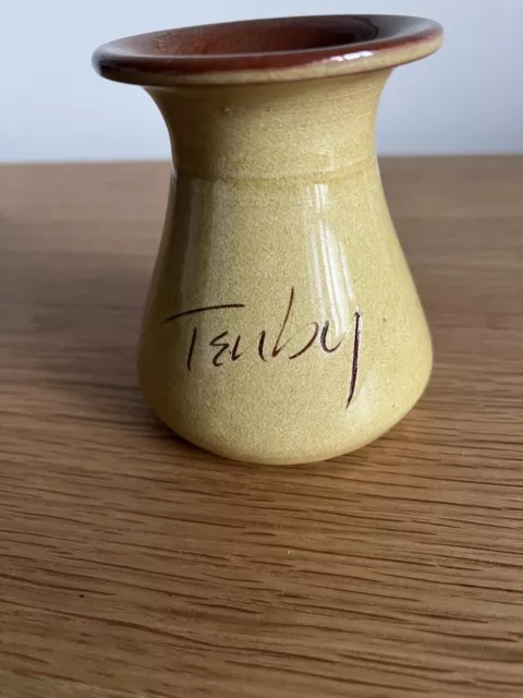 Handmade Glazed Beige Brown Small Vase Bud Vase 9.5cm x 7cm TENBY Wales 2