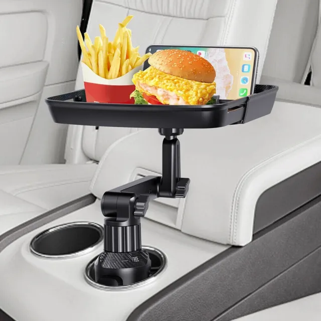 Car Cup Holder Tray Universal 360° Swivel ABS Adjustable Base Dinner Tray