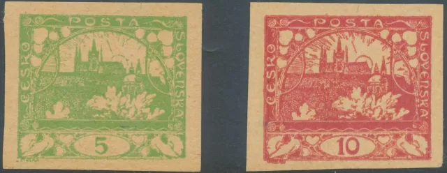 CCZECHOSLOVAKIA 1918 5 H + 10 H Hradchin 2 various unused Unz. SAMPLE PRINTS