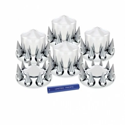 Pointed Axle Cover Combo Kit With 33mm Spike Nut Covers - Chrome Finish; 10308
