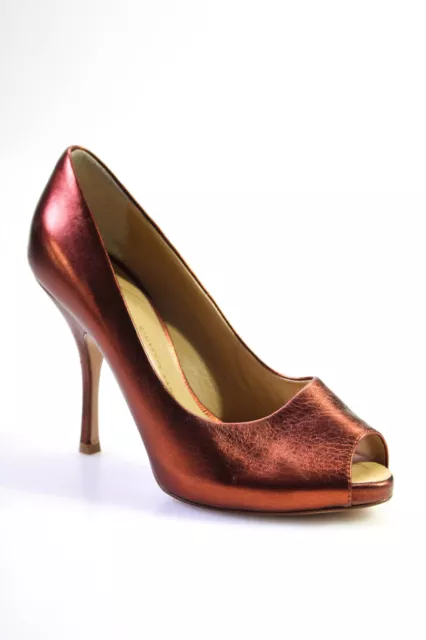 Giuseppe Zanotti Design Womens Leather Metallic Peep Stiletto Pumps Red Size 6
