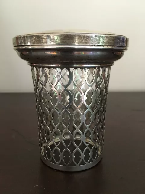 Antique Roger Williams Sterling Silver Openwork Covered Vanity Jar Glass Insert