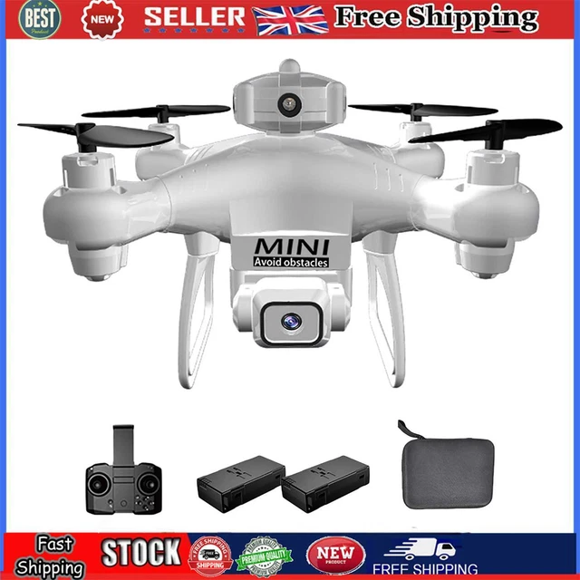 Drone cuadricóptero de radiocontrol 4K doble cámara para evitar obstáculos con 2 baterías (blanco)