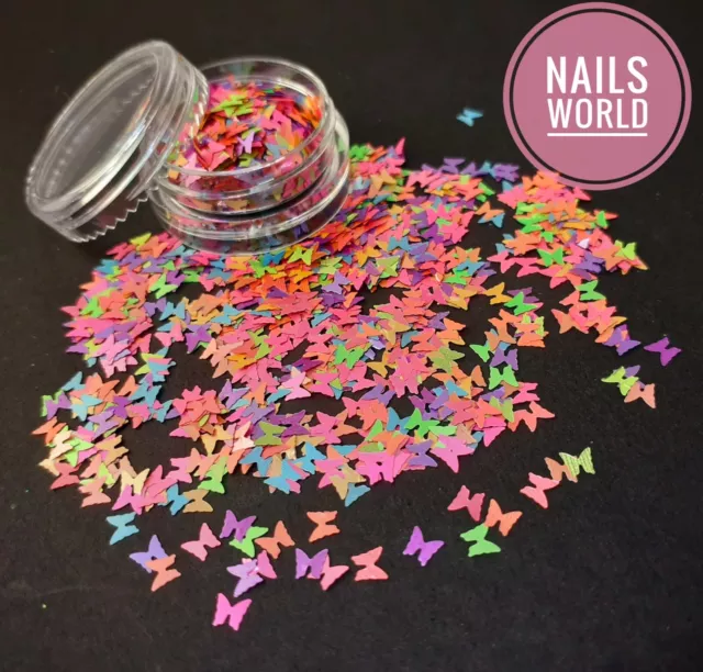 12. Nail Art BUTTERFLY Pearlescent Pastel Mix 3D Glitter Manicure Pedicure UK