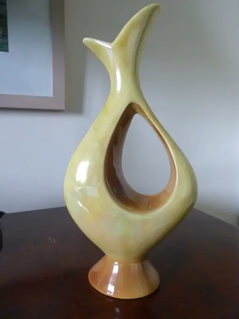 Mid Century Yellow Luste Beak Vase with Hollow for Handle
