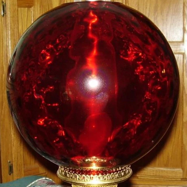 10" RUBY DOT OPTIC BALL SHADE 4 inch glass fits old banquet, GWTW, oil lamp