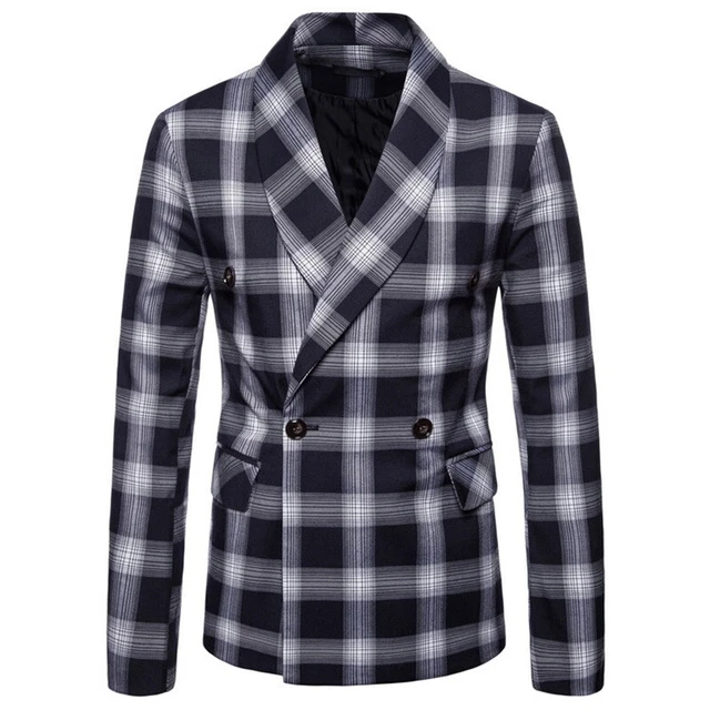Uomo Quadri Plaid Doppio Petto Giacca Abito Suit Cappotto Festa Matrimonio