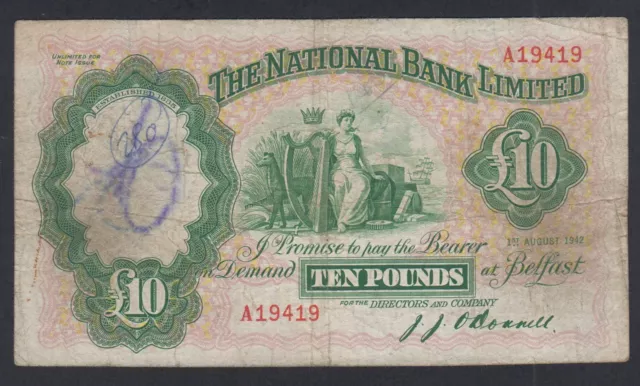 Irlande du Nord - Billet 10 Pounds - n° A19419 - 1942 - lartdesgents.fr (USA) P1