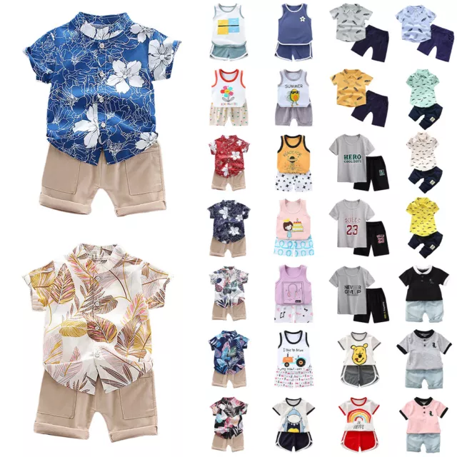 Kid Baby Boy Hawaii Floral Short Sleeve T Shirt Top Shorts Cute Print Outfits.