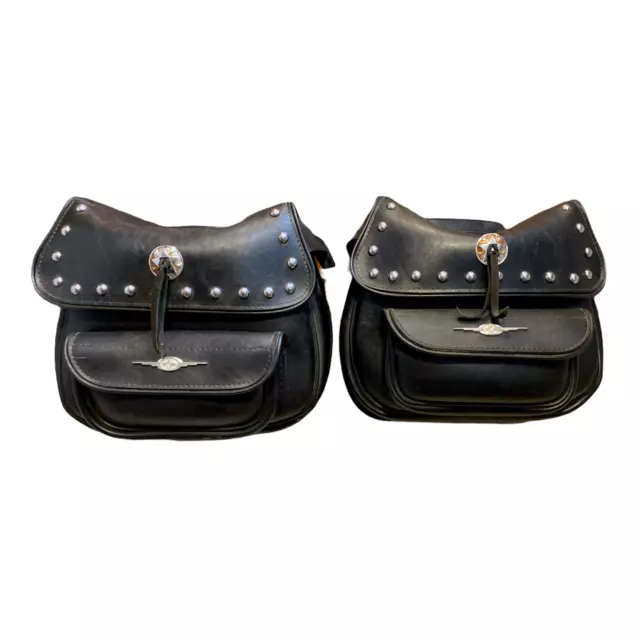 Saddlebag Saddle Bag Pair RoadKrome Concho Stud Pocket with Support 14 in. Long