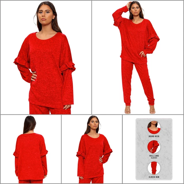 Ladies Women Casual Long Sleeve Lounge Wear Top Bottom 2 Pcs Set Tracksuit