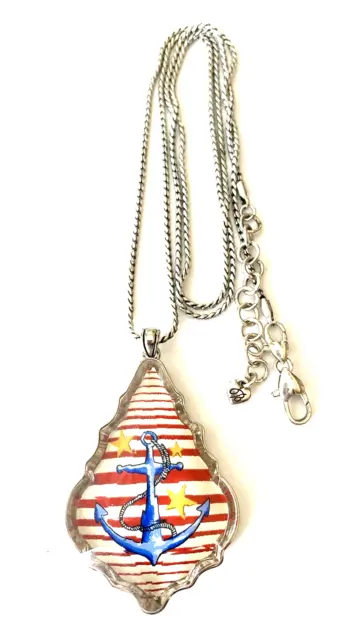 Brighton Hope Anchors The Soul Silver Necklace Patriotic and Nautical