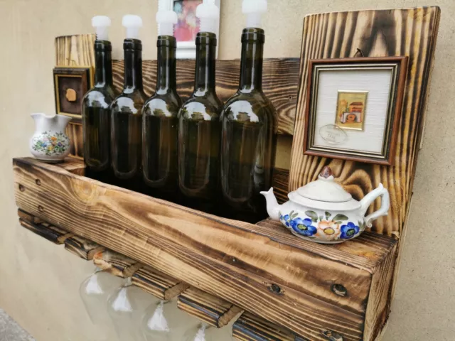 Wine Rack Wood Porta bottiglie bicchieri in legno naturale Pallet epal