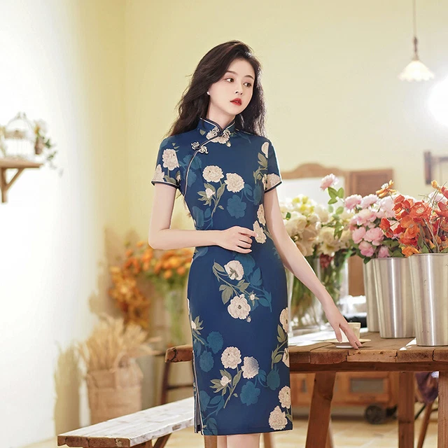 Pink Bridesmaid Floral Short Qipao / Cheongsam Dress