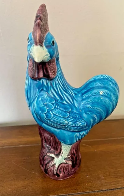 Antique Chinese Porcelain Rooster Cockerel Chicken Turquoise Blue Glaze 19th c.