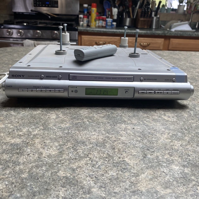 SONY ICFCDK50 UNDER Kitchen CD Clock Radio With Audio In 24.