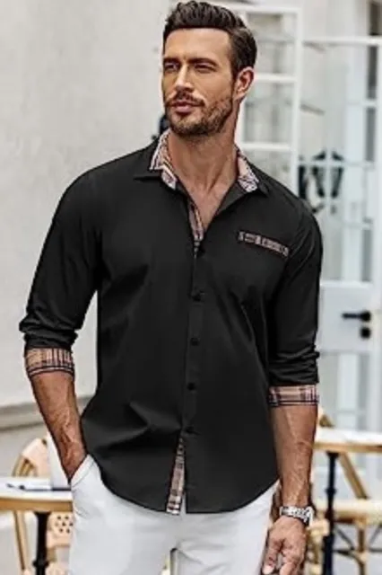 COOFANDY Men's Long Sleeve Dress Shirt Plaid Collar Casual Button Down Shirt 2XL