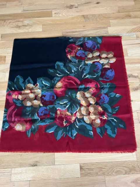 New Francesca Italy Made 100% Thin Wool Multi-Color Fruits Shawl Wrap 54” X 54”