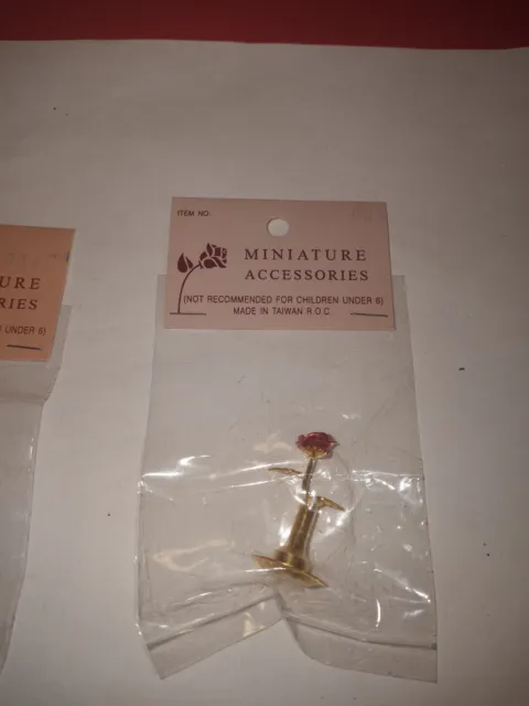 Vintage 2pc. Rose/ Vase Brass Colored Miniature Accessories Doll House