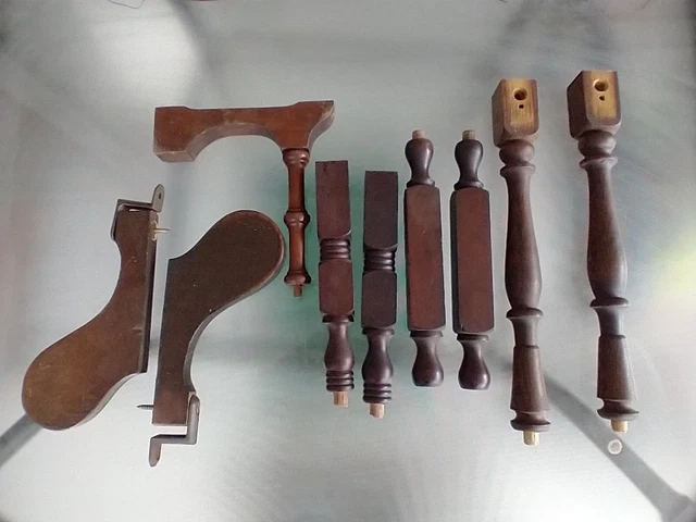 Large Lot Antique Black Walnut Spindles, Bracket & Knee Swells