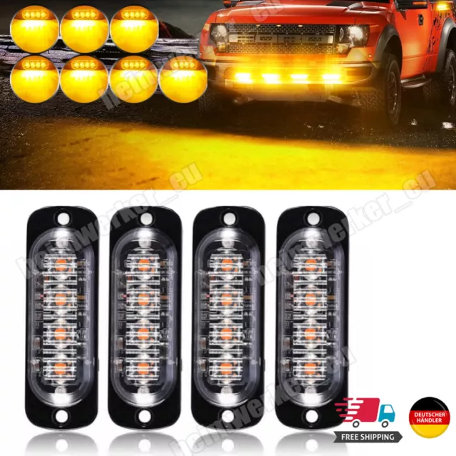 4 X LED Auto Frontblitzer Orange Blitzlicht Warnleuchte LKW Strobe Licht 12V 24V