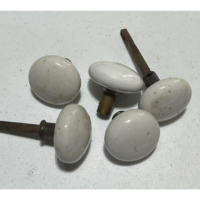 Set 5 Vintage Antique White Ceramic Porcelain Glass Door Knobs Rustic Primitive