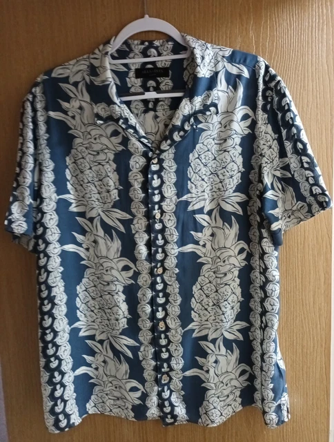 Camicia da uomo unisex ALL SAINTS taglia LARGE ananas S/S patten ananas viscosa in perfette condizioni