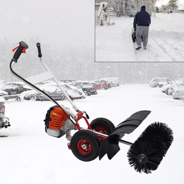 52cc Gas Power Broom Sweeper Walk-Behind Driveway Snow Cleaning Machine 2 Stroke