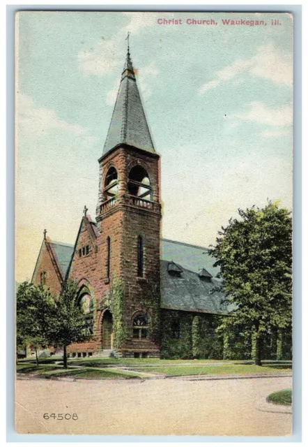 Waukegan Illinois Postcard Christ Church Exterior Chapel Building c1910 Vintage