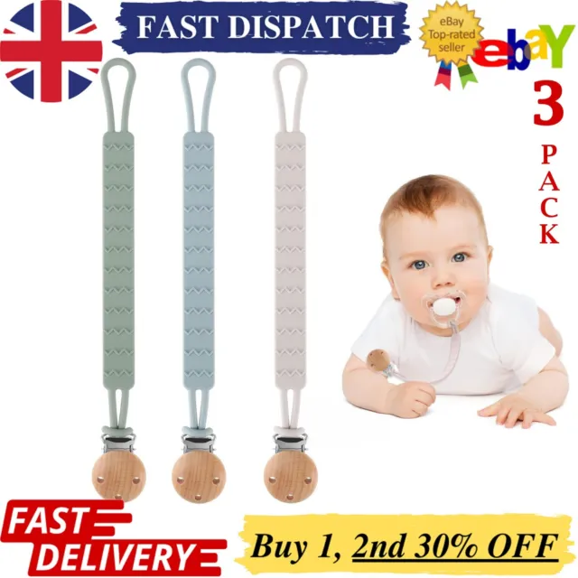 3Pcs Dummy Clips Personalized Silicone Pacifier Holder Soother Chain Baby Shower