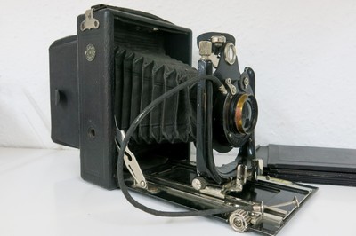 Agfa standard 9x12cm PIASTRA Pieghevole Fotocamera 13.5cm f4.5 Lens c1926 raro antico 