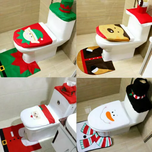 Christmas Home Bathroom Warmer Toilet Seat Cover Sets Xmas Funny Decorations