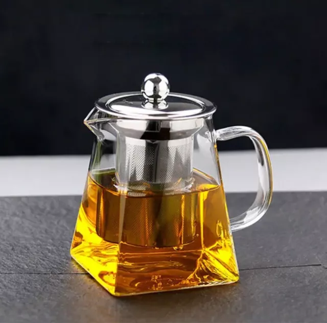 High Borosilicate Clear Heat Resistant Square Glass Teapot With Infuser 3 Sizes 2