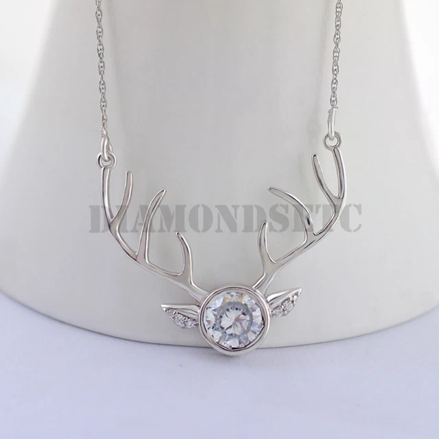 Asta Collar - 925 Plata de Ley - Alce Ciervo Reno Caza Nuevo Joyería