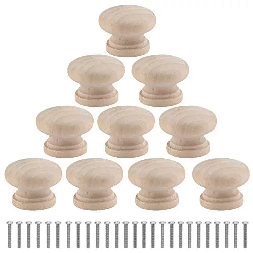 Uenhoy 30 Pcs Round Wooden Cabinet Knobs 1-1/8 28mm Unfinished Wooden Pulls