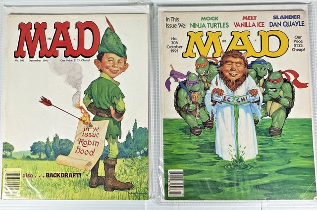Lot of 2 MAD Magazine #306 #307 Robin Hood Mutant Ninja Turtles HIGH GRADE 1991