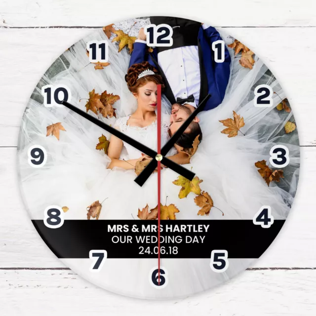Photo Message Glass Wall Clock Personalised Anniversary Wedding Birthday Gift