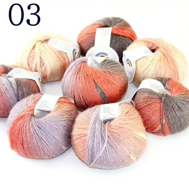 Sale 8ballsX50gr Colorful Rainbow Rug Shawl Cashmere Wool Hand Crochet Yarn 03