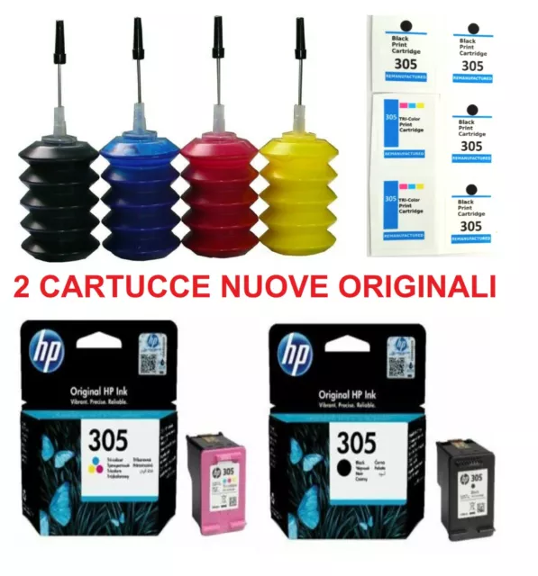 2 cartucce HP 305 nero e colore dual pack originale + kit ricarica + etichette