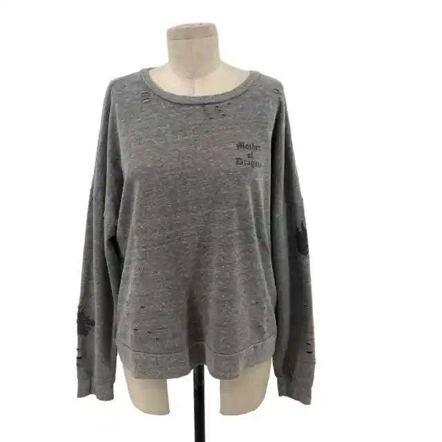 Lauren Moshi Mother of Dragons Graphic Sweatshirt Gray Distressed Size Medium