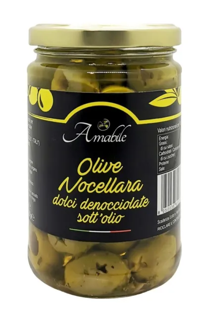 Olive verdi Nocellara dolci denocciolate sott'olio vaso 570gr